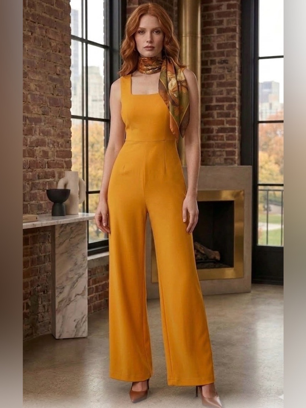 NWT SALONI Jules Mango Crepe Sleeveless Wide Leg Jumpsuit 10 MSRP $600